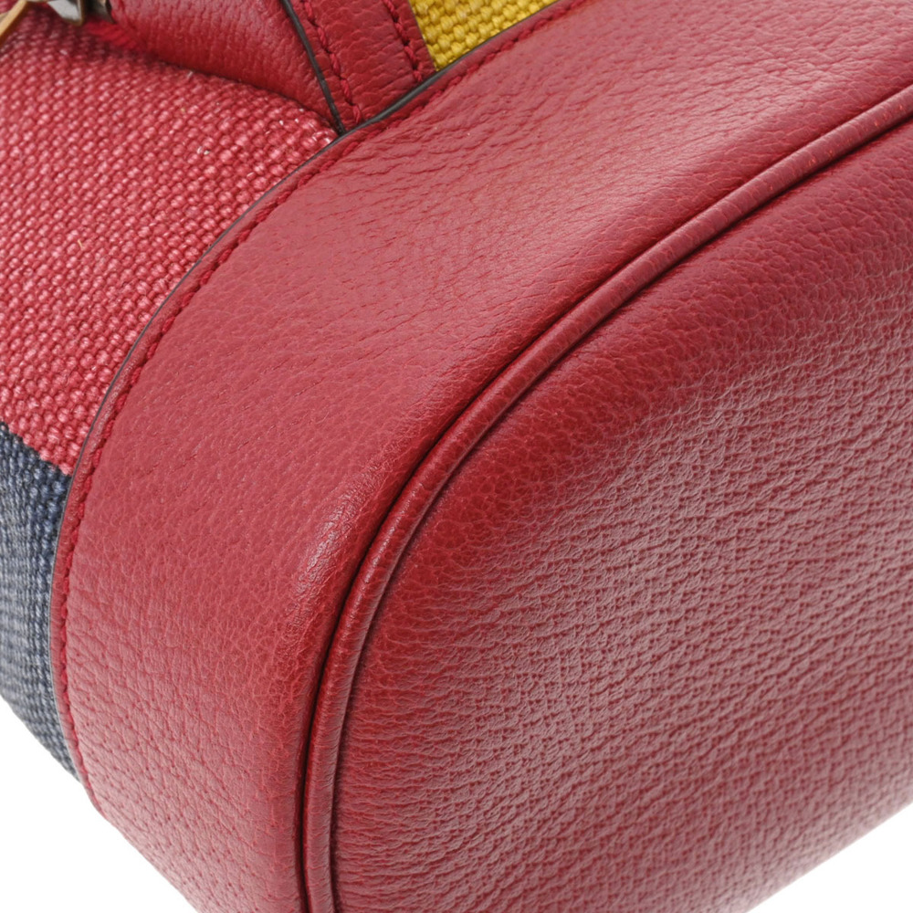Gucci Daypack Backpack Baiadera Blue Stripe Leather Red Canvas Yellow - Picture 4 of 11